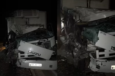 AĞDAŞDA YUK MAŞINI TOQQUŞUB